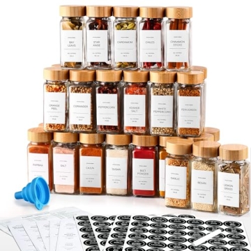 DWTS DANWEITESI 36 Pcs Glass Spice Jars - 4oz with Bamboo Lids, Empty Bottles with Labels, Kitchen S...