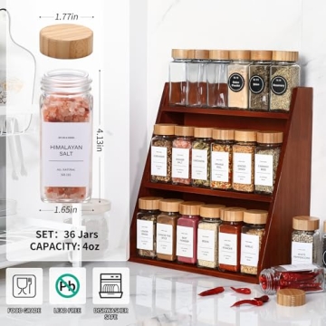 Organize Your Kitchen with 36 Glass Spice Jars Set