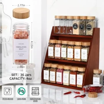 Organize Your Kitchen with 36 Glass Spice Jars Set