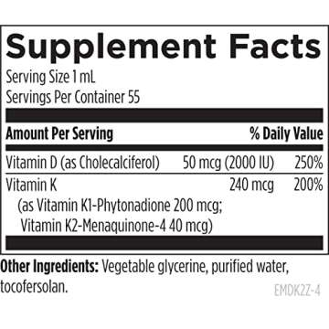 Designs for Health Emulsi-D3 Synergy 2000 IU Vitamin D Liquid with Vitamin K - Emulsified Liquid D3 K2 Drops for Immune System Support & Bone Health - Gluten-Free + Non-GMO (55 Servings / 1.8oz)