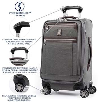 Travelpro Platinum Elite Softside Expandable Carry on Luggage, 8 Wheel Spinner Suitcase, USB Port, Suiter, Men and Women, Vintage Grey, Carry On 21-Inch