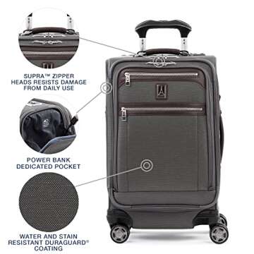 Travelpro Platinum Elite Softside Expandable Carry on Luggage, 8 Wheel Spinner Suitcase, USB Port, Suiter, Men and Women, Vintage Grey, Carry On 21-Inch