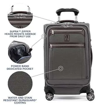 Travelpro Platinum Elite Softside Expandable Carry on Luggage, 8 Wheel Spinner Suitcase, USB Port, Suiter, Men and Women, Vintage Grey, Carry On 21-Inch