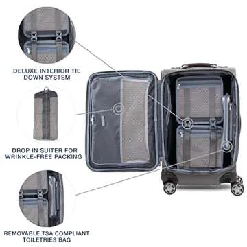 Travelpro Platinum Elite Softside Expandable Carry on Luggage, 8 Wheel Spinner Suitcase, USB Port, Suiter, Men and Women, Vintage Grey, Carry On 21-Inch