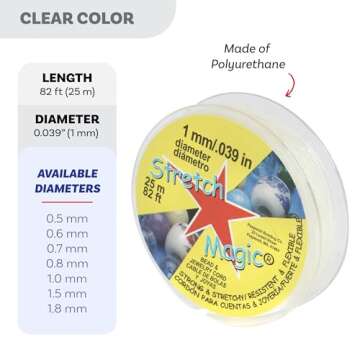 Stretch Magic Elastic Beading Cord – Clear Color, 1mm in Diameter, 25-Meter (82 ft) - Easy to Knot, Strong & Stretchy String for Making Beaded Jewelry