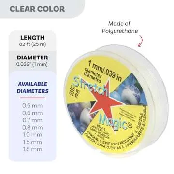 Stretch Magic Elastic Beading Cord – Clear Color, 1mm in Diameter, 25-Meter (82 ft) - Easy to Knot, Strong & Stretchy String for Making Beaded Jewelry