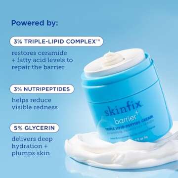 Skinfix Barrier+ Triple Lipid-Peptide Cream: Enriched with Lipids, Peptides, Hyaluronic Acid, and Shea Butter for Brightening, Firming, and Plumping, 1.7 oz