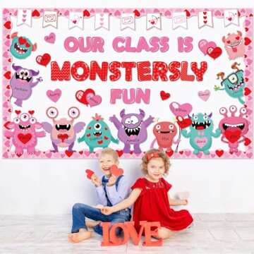 gisgfim Valentine's Day Monster Bulletin Board Set - 54pcs Decorations for Classroom & Home