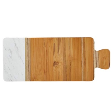 Anolon Pantryware Teak Wood and Marble Cutting Board / Teak Wood and Marble Serving Board - 9.5 Inch, Brown