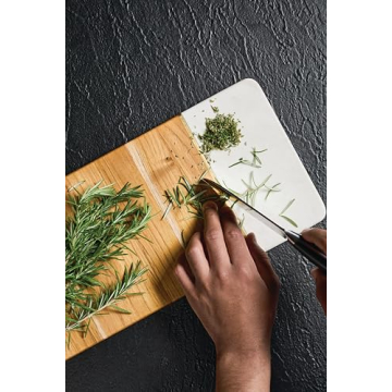 Anolon Pantryware Teak Wood and Marble Cutting Board / Teak Wood and Marble Serving Board - 9.5 Inch, Brown