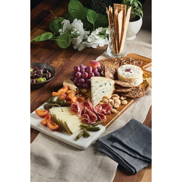 Anolon Pantryware Teak Wood and Marble Cutting Board / Teak Wood and Marble Serving Board - 9.5 Inch, Brown