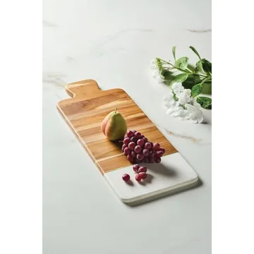 Anolon Pantryware Teak Wood and Marble Cutting Board / Teak Wood and Marble Serving Board - 9.5 Inch, Brown