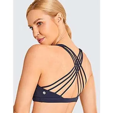 CRZ YOGA Strappy Sports Bras for Women - Criss Cross Back Wireless Padded Yoga Workout Cami Top Navy Small