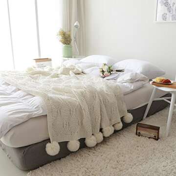 Luxurious Pom Pom Plush Throw Blanket for Cozy Comfort