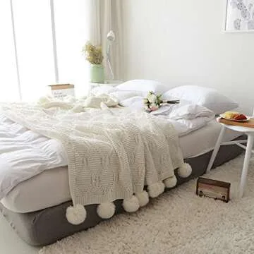 Luxurious Pom Pom Plush Throw Blanket for Cozy Comfort