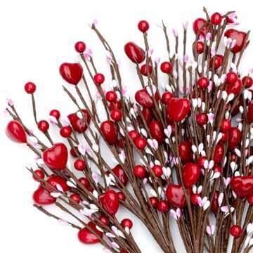 AXYLEX Valentines Day Decorations Floral Picks Stems - 8Pcs,16 Inch Artificial Red Berry Heart Shaped Branches Gift for Wedding Home Vase Decor