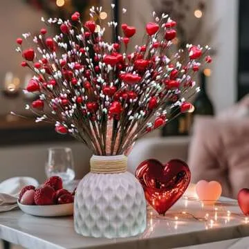 AXYLEX Valentines Day Decorations Floral Picks Stems - 8Pcs,16 Inch Artificial Red Berry Heart Shaped Branches Gift for Wedding Home Vase Decor