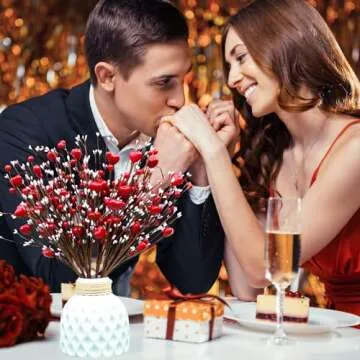 AXYLEX Valentines Day Decorations Floral Picks Stems - 8Pcs,16 Inch Artificial Red Berry Heart Shaped Branches Gift for Wedding Home Vase Decor