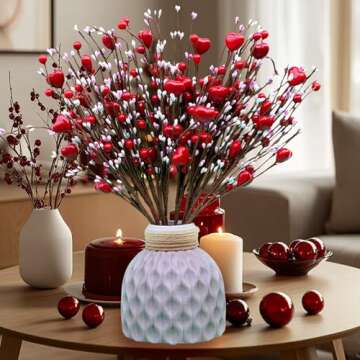 AXYLEX Valentines Day Decorations Floral Picks Stems - 8Pcs,16 Inch Artificial Red Berry Heart Shaped Branches Gift for Wedding Home Vase Decor