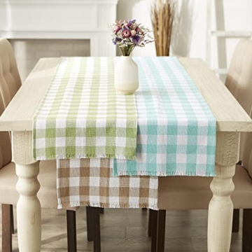 Elegant DII Fringed Check Table Runner for Dining