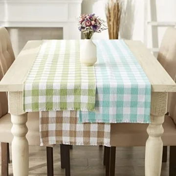 Elegant DII Fringed Check Table Runner for Dining