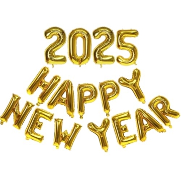 Stunning Gold Happy New Year 2025 Balloons for Festive Celebrations