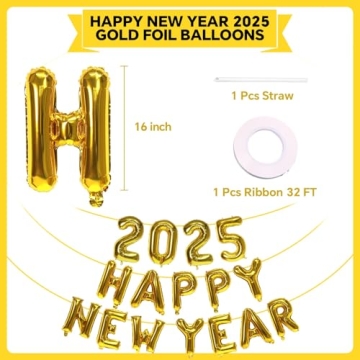 Gold Happy New Year 2025 Balloons for Elegant Celebrations