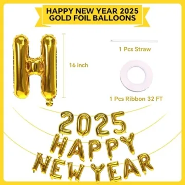 Gold Happy New Year 2025 Balloons for Elegant Celebrations