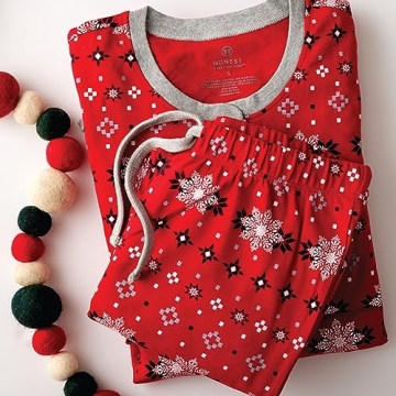 HonestBaby Family Matching Holiday Pajamas Organic Cotton for Men, Kids, Toddlers, Baby Boys, Girls, Unisex Pets, Fair Isle Red, Women's X-Large