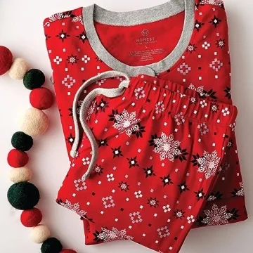 HonestBaby Family Matching Holiday Pajamas Organic Cotton for Men, Kids, Toddlers, Baby Boys, Girls, Unisex Pets, Fair Isle Red, Women's X-Large