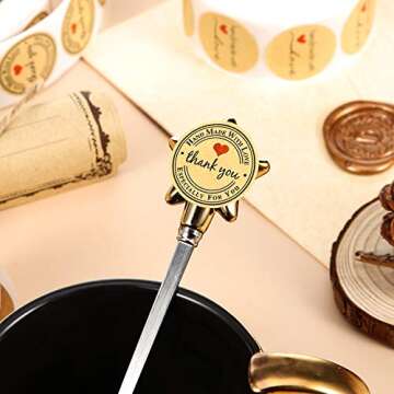 Outus 2000 Pieces Handmade with Love Stickers Roll Thank You Label Kraft Round Adhesive Stickers 4 Rolls, 500 Labels Per Roll for Present Bags Wedding Thanksgiving, 1 Inch