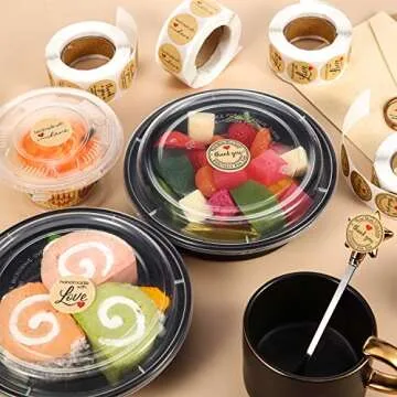 Outus 2000 Pieces Handmade with Love Stickers Roll Thank You Label Kraft Round Adhesive Stickers 4 Rolls, 500 Labels Per Roll for Present Bags Wedding Thanksgiving, 1 Inch