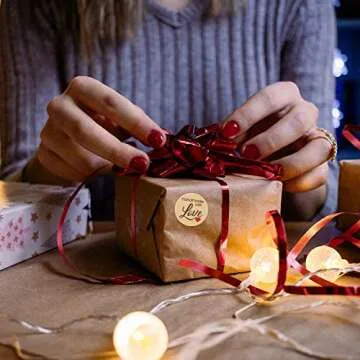 Outus 2000 Pieces Handmade with Love Stickers Roll Thank You Label Kraft Round Adhesive Stickers 4 Rolls, 500 Labels Per Roll for Present Bags Wedding Thanksgiving, 1 Inch