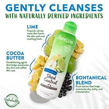 TropiClean Deshedding Dog Conditioner, Reduces Shedding & Softens Coat, Puppy Safe, Made in the USA, Lime & Cocoa Butter Scent, 20oz.
