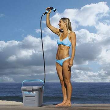 RinseKit Plus | Portable Shower with Hand Pump | 1.8 Gallons of Hot or Cold Water | Great for Camping, Surfing, Pets, Sports
