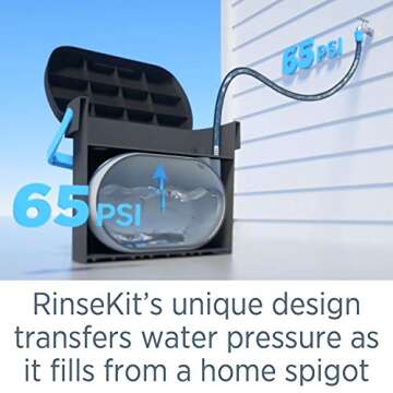 RinseKit Plus | Portable Shower with Hand Pump | 1.8 Gallons of Hot or Cold Water | Great for Camping, Surfing, Pets, Sports