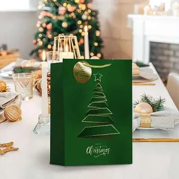 Easykart 12 Christmas Gift Bags with Gold Handles - Assorted Sizes