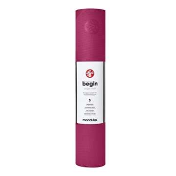 Manduka Begin Yoga Mat - Perfect for Beginners in Yoga & Pilates, Women and Men, 5mm Thick, Reversible, 68 inch (172cm) Dark Pink