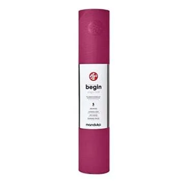 Manduka Begin Yoga Mat - Perfect for Beginners in Yoga & Pilates, Women and Men, 5mm Thick, Reversible, 68 inch (172cm) Dark Pink
