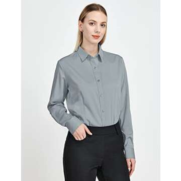 Tapata Womens Bodysuit Blouse Button Down One-Piece Long Sleeve Solid Office Work Shirt Casual Tops, Light Grey, Medium