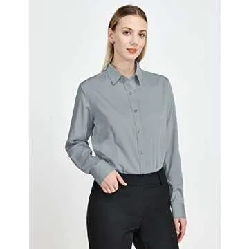 Tapata Womens Bodysuit Blouse Button Down One-Piece Long Sleeve Solid Office Work Shirt Casual Tops, Light Grey, Medium