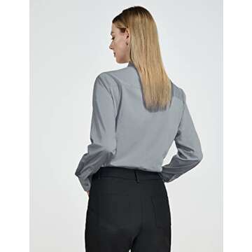 Tapata Womens Bodysuit Blouse Button Down One-Piece Long Sleeve Solid Office Work Shirt Casual Tops, Light Grey, Medium