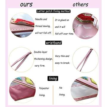 HAIBOLAN Chenille Letter Clear Bag Purse Transparent Waterproof Cosmetic Makeup Travel Patch Pouch for Women Girl Teens Ladies (small-travel)