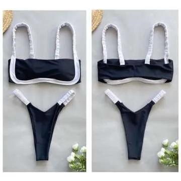 WODECASA Women's Colorblock Bikini Set Square Neck High Cut Cheeky Sexy Two Piece Swimsuit Bathing Suit