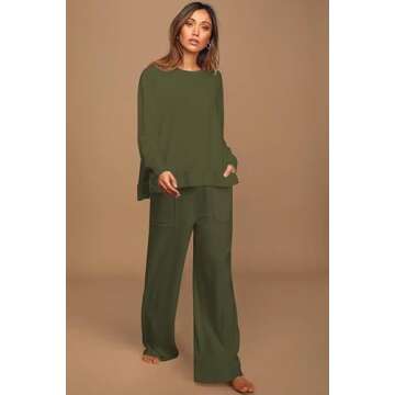 ETCYY NEW Lounge Sets for Women 2 Piece Outfits with Side Split Sweatshirt Tops and Wide Leg Sweatpants
