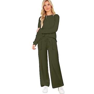 ETCYY NEW Lounge Sets for Women 2 Piece Outfits with Side Split Sweatshirt Tops and Wide Leg Sweatpants