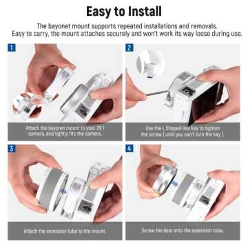 NEEWER Wide Angle Lens Compatible with Sony ZV1 Camera, 2 in 1 18mm HD Wide Angle & 10x Macro Additional Lens with Extension Tube, Bayonet Mount Lens Adapter, Cleaning Cloth (White Frame)