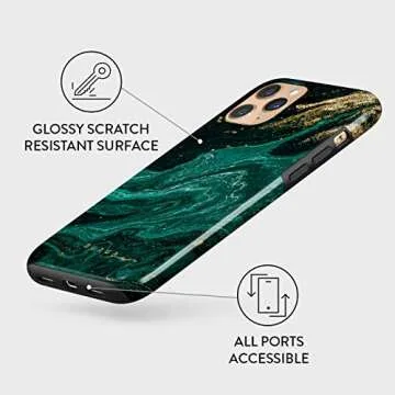 BURGA Phone Case Compatible with iPhone 11 PRO MAX - Hybrid 2-Layer Hard Shell + Silicone Protective Case -Emerald Green Jade Stone Luxury Gold Glitter Marble - Scratch-Resistant Shockproof Cover