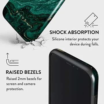 BURGA Phone Case Compatible with iPhone 11 PRO MAX - Hybrid 2-Layer Hard Shell + Silicone Protective Case -Emerald Green Jade Stone Luxury Gold Glitter Marble - Scratch-Resistant Shockproof Cover