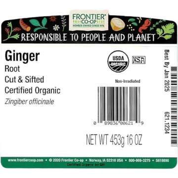 Frontier Cut and Sifted Certified Natural Products Bulk Ginger Root, 16 Ounce
